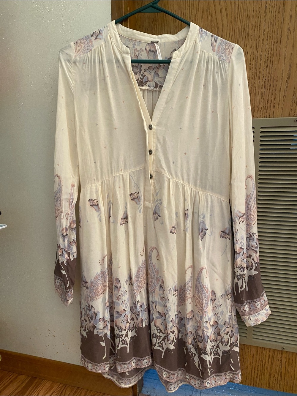 Free People Cream/Lavender Paisley Border Mini Dress Tunic XS Summer Fall Resort